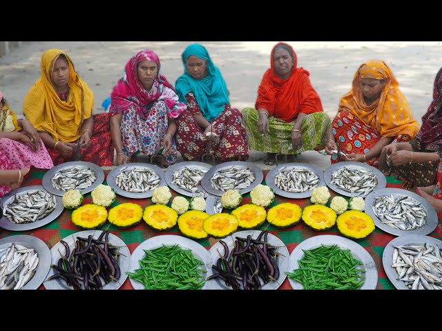 Bata Fish Vegetable Curry - Small Carp Fish Bengali Curry Cooking by Village Ladies - Food Vlog