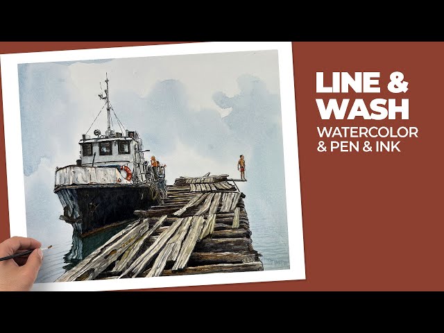 Line and Wash - Boat on the Water