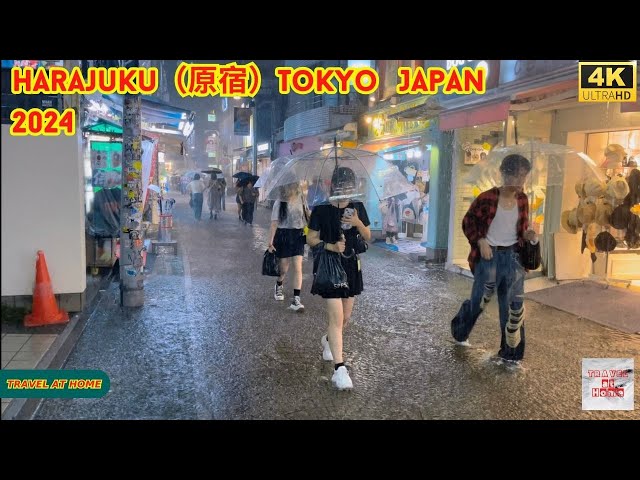 【4k hdr】 3 Hours Heavy Rain Walk in Harajuku（原宿）Tokyo Japan | Relaxing Natural City ambience