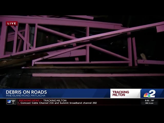 Debris on Pine Island Road on Matlacha following Hurricane Milton