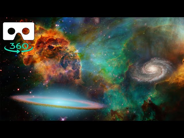 VR 360 Video - Deep space universe passes through the beautiful nebula, Universe filled with stars