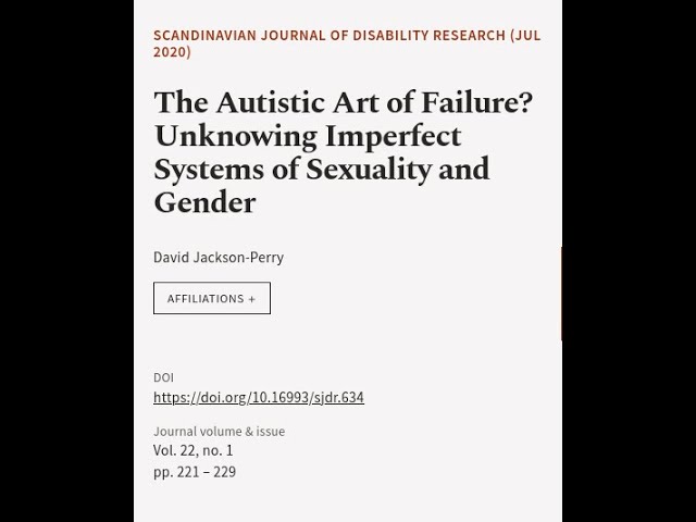 The Autistic Art of Failure? Unknowing Imperfect Systems of Sexuality and Gender | RTCL.TV