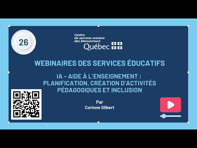 26 - Webinaire SÉ - IA - Aide à l'enseignement : planification, inclusion et création