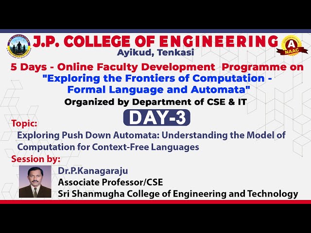 FDP - Day 3 | Exploring PDA: Understanding the Model of   Computation for Context-Free Languages