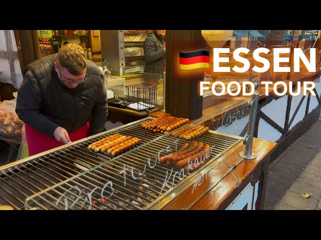 [4K] Essen (Hbf) Germany | Christmas Market Food Tour | German Sausages, Churros & MORE🇩🇪