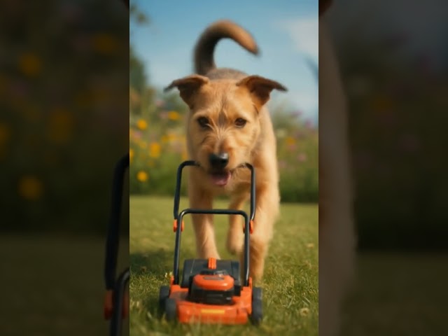 Dog mowing lawn #dog #funny #ai