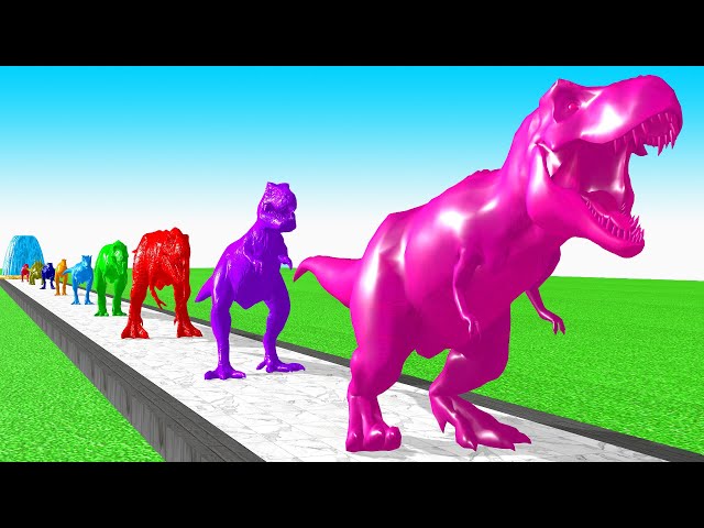 Paint Animals T-Rex Carnivores & Herbivores Dinosaurs Size Comparison 3D Fountain Crossing Cartoon