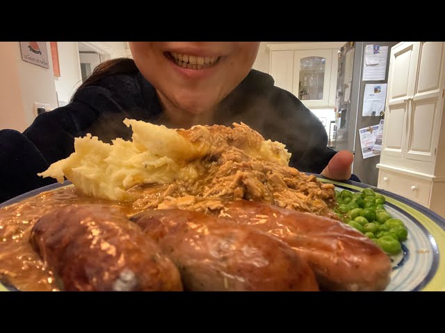 ASMR MUKBANG BANGERS AND MASH | LONG HARD DAY