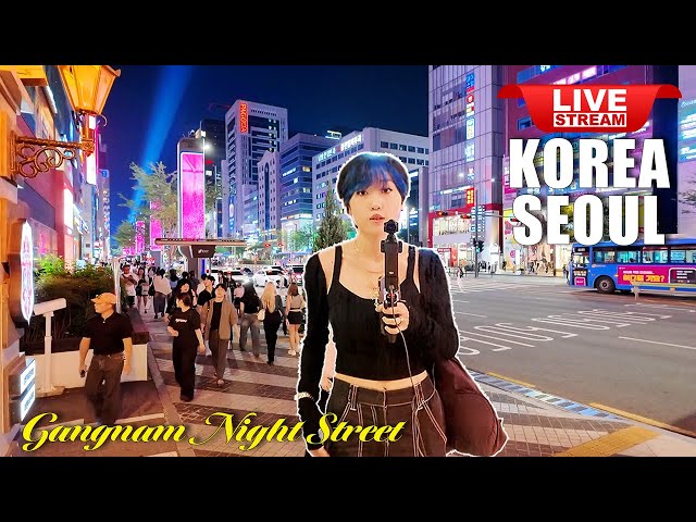 Live Korea Seoul 🇰🇷 Walk Tour Seoul | Seoul Gangnam Night Walking Tour Korean Food Street ソウルライブ