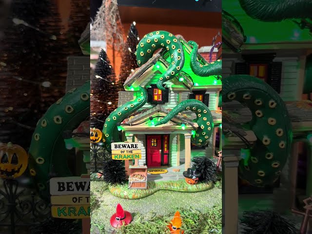 Department 56 Snow Village Halloween X Marks The Spot Figure, Kraken House, & Witch Hat String Light