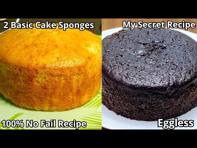 My Secret Recipe of 2 Basic Cake Sponges| Eggless Chocolate Cake Sponge | Vanilla Cake Sponge