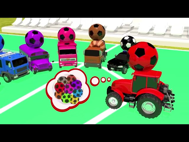 Learn Colors with 7 Street Vehicles and Soccer Ball Flying Toy Cars Pretend Play for Kids