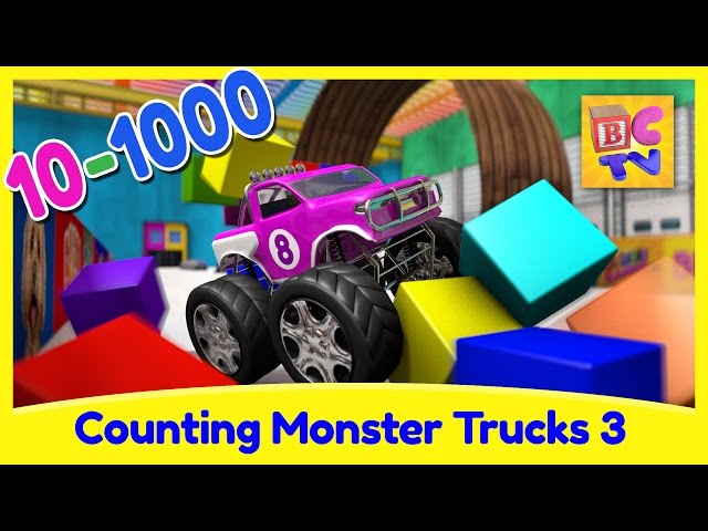 Counting Monster Trucks 3 | Learn to Count From 10 to 1000 for Kids