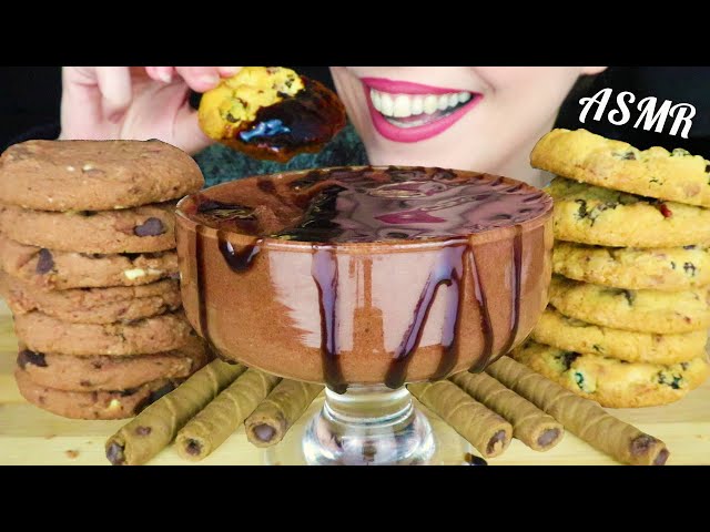 CHOCOLATE CHIP COOKIES, WAFER ROLLS & CHOCOLATE PUDDING 🍨 | ASMR Mukbang | Real Eating Sounds