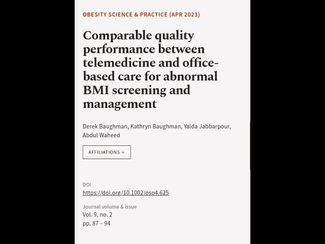 Comparable quality performance between telemedicine and office‐based care for abnorma... | RTCL.TV