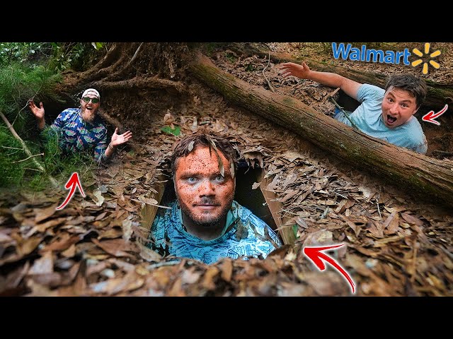 Walmart 1v1v1 Build Your Own Stealth Shelter! (hiding from game warden)