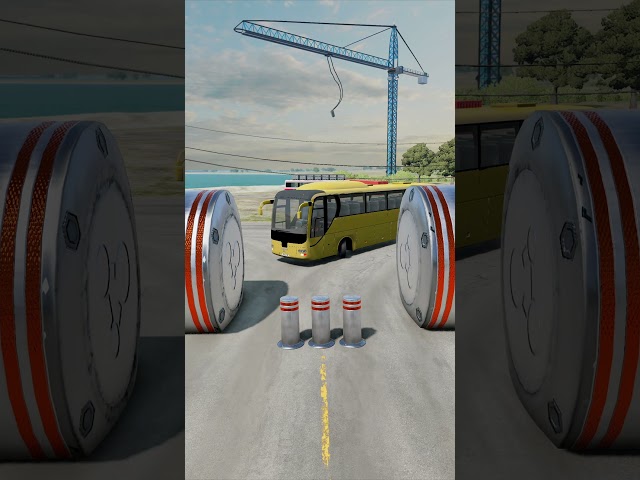 Semi Truck & Loaded Bus vs Hydraulic Crush - BeamNG.Drive #shorts #beamngdrive #bus