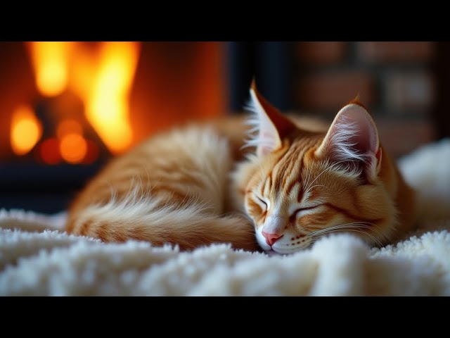 'Cozy Room Ambience with Napping Cats 🔥 Sleep Instantly with Fireplace And Purr Sound 000113