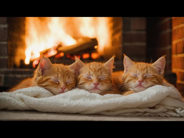 Ginger Purring Cat Fast Asleep by the Fireplace ASMR 😴