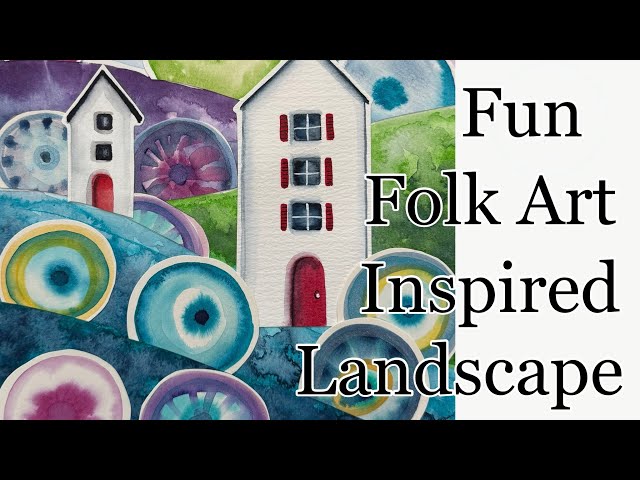 Fun Watercolor Folk Art Inspired Landscape