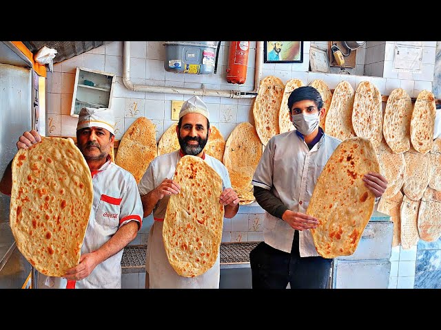 Baking 2,500 lavash loaves in an Iranian bakery: Lavash bread making video