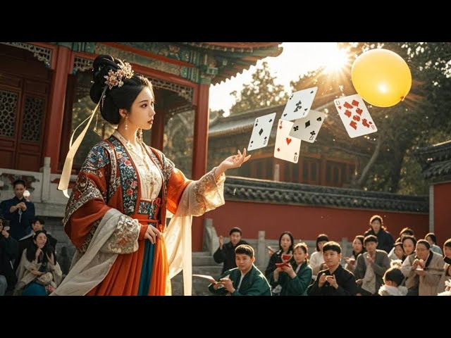 飞牌绝技：高跟鞋美女一张扑克切开气球High heels beauty cuts the balloon with a poker#功夫#fun#搞笑