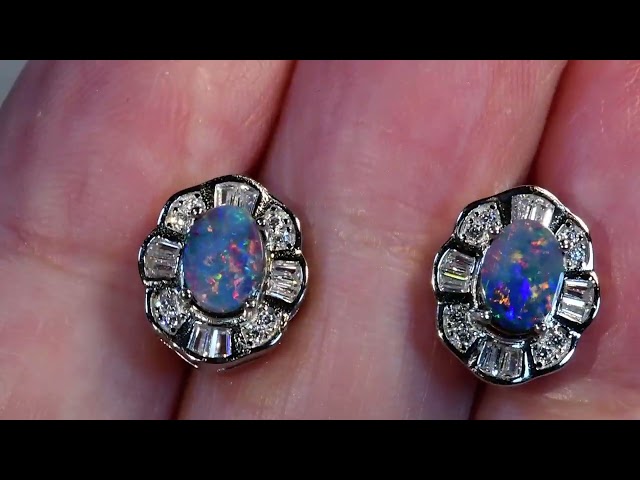 m17322 Genuine Australian Opal Sterling Silver cz stud earrings