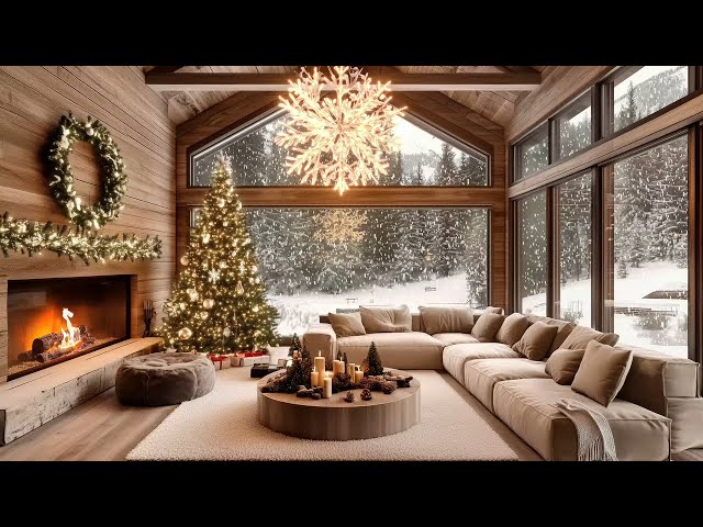 Snowy Winter Day in Cozy Cabin Ambience with Fireplace and Relaxing Piano to Work, Study and Focus