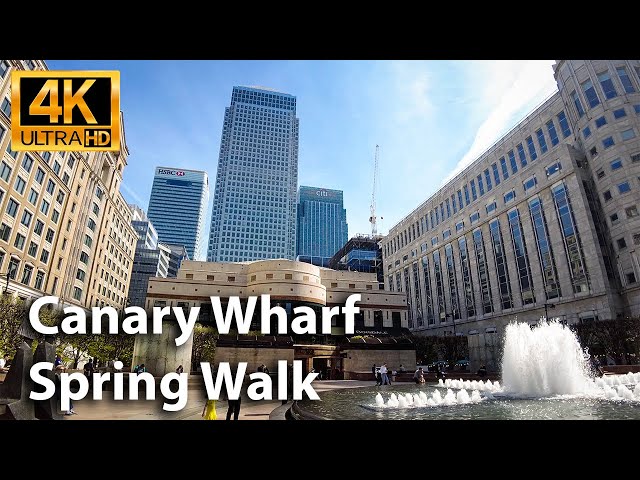 LONDON Canary Wharf Spring Walk | Skyscraper District | UHD 4K | 3D 360° binaural audio 🎧