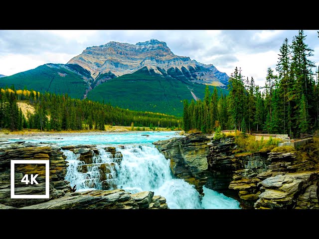 4K Jasper National Park Waterfall Ambience | White Noise for Sleep & Focus | Nature Sounds