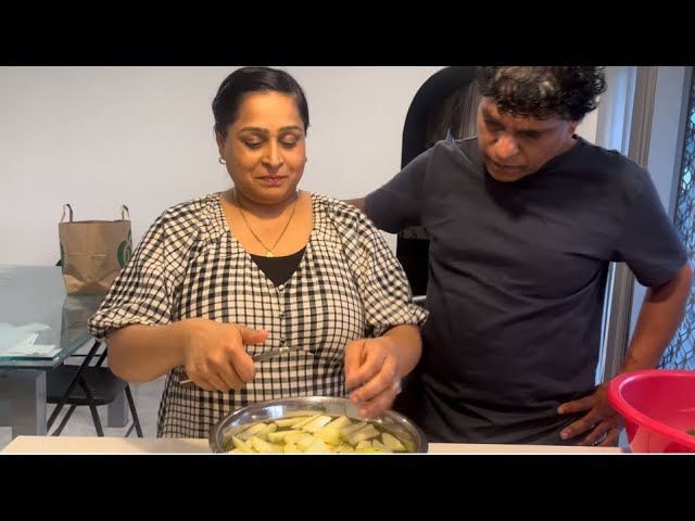 Fiji style cooking and eating Bele bhaji with saijan bhaji and aalo baingan bora with raita