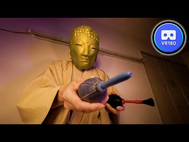 ASMR Meditation Clean your face and ears with a blower VR180 4K60P Binaural