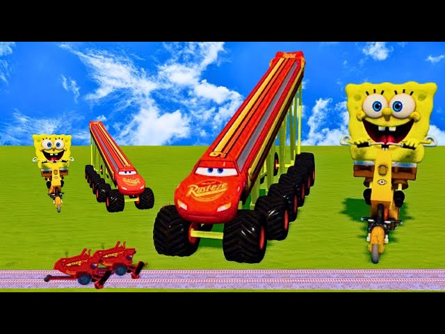 Big & Small SpongeBob Vs Long & Tall Lightning Mcqueen vs Trains Combain Frank BeamNG.Drive