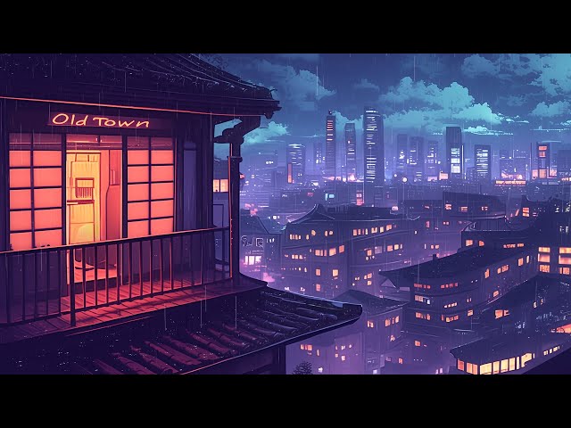 Raining in Old Japanese Town 💿 Lofi Hip Hop Beats & 80's Retro Vibes ~ Beats to chill/study