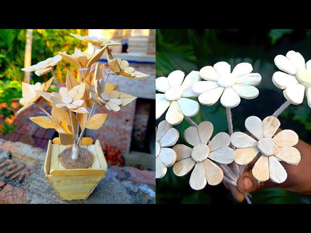 Craft ideas with ice cream sticks flowers vase craft | flowers vase craft ideas