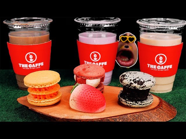 SUB│MUKBANG▶TAPIOCA BUBBLE TEA, CHEESE MACAROONS, STRAWBERRY MOCHI REALMOUTH EATING SOUND😍