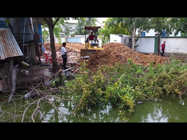 Starting A New Project Filling In Fish Pond!! Strong Bulldozer Komatsu D21A Pushing Soil Delete Pond