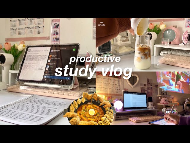 STUDY VLOG🧋📔productive new semester, timelapse night studying, coffee, lots of good food & more!