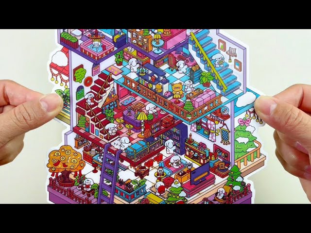 [ASMR]DIY a 4-storey ultra-high dog villa with stickers~