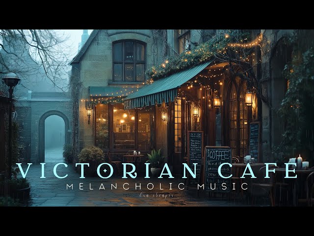 Cozy Rainy Coffee Shop Ambience | Relaxing Melancholic Piano Music | Dark Academia