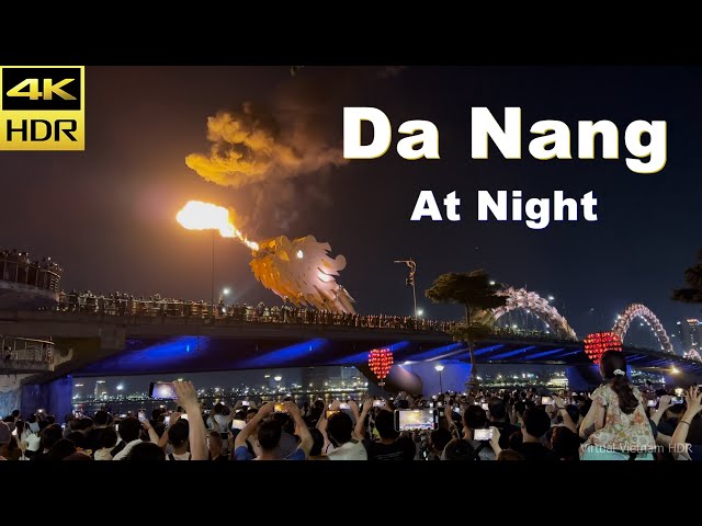 4K HDR | Night Walking in Dragon Bridge Da Nang | Vietnam 2023 - With Captions