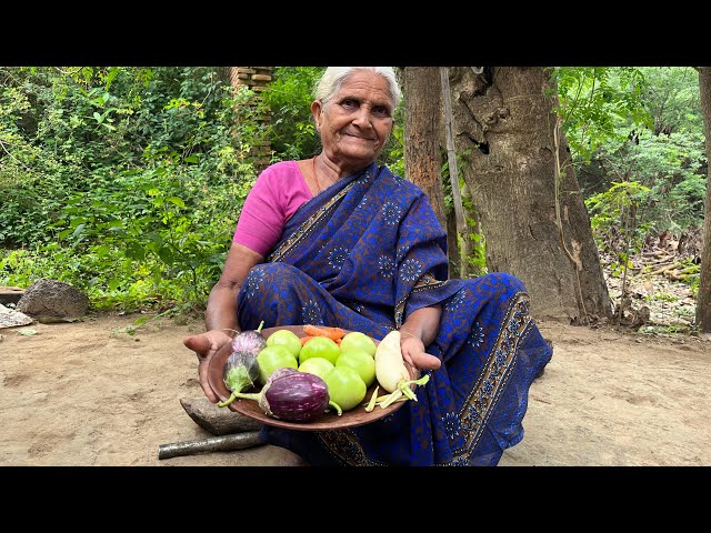 பாட்டி செஞ்ச பச்சை தக்காளி காய் சாம்பார் /  Grandma makes green tomato sambar / cooking in village