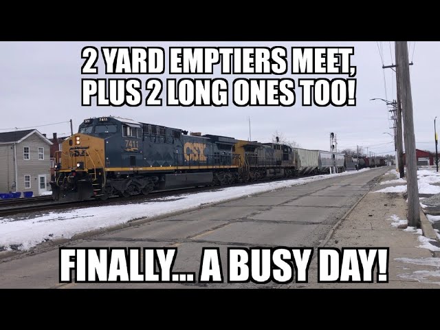 2 yard emptiers meet, and a couple of long ones too!  Finally, a busy day at the tracks!