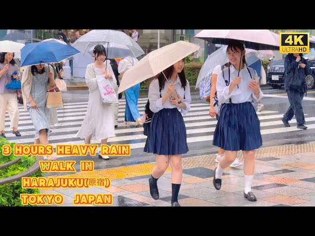 【4k hdr】 3 Hours Rain ASMR Walk in Harajuku（原宿）Tokyo Japan | Relaxing Natural City ambience