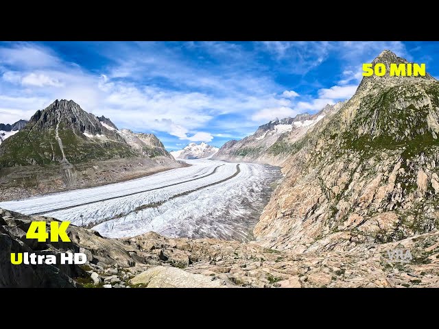 Virtual Run 4k Alps Aletsch Glacier Switzerland  50min Virtual Scenery for Treadmill