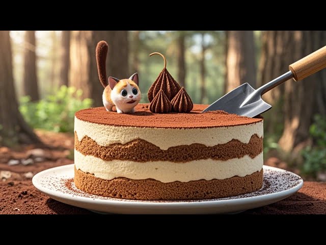 Cute tiramisu cat and little girl making delicious dessert#story #cartoon #funny