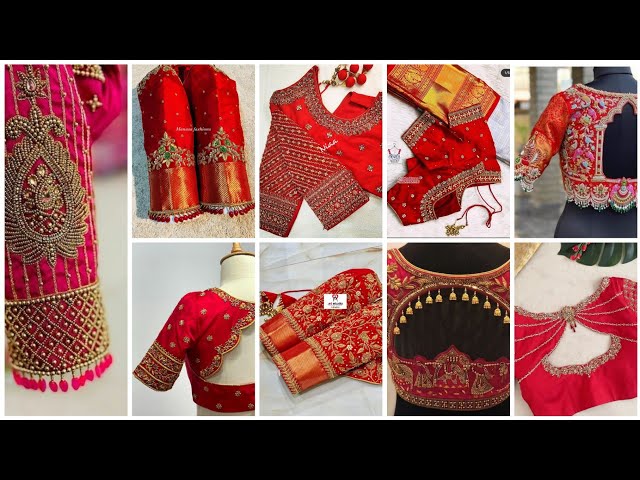 💯🥳 red colour ari work blouse designs maggam work bridal blouse designs ✨️ 🥰