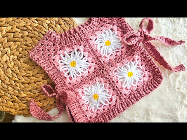 MOTIVATED APRON JUMPER VEST MODEL.ZARA VEST MODEL.GRANNY SQUARE CROCHET VEST TUTORIAL