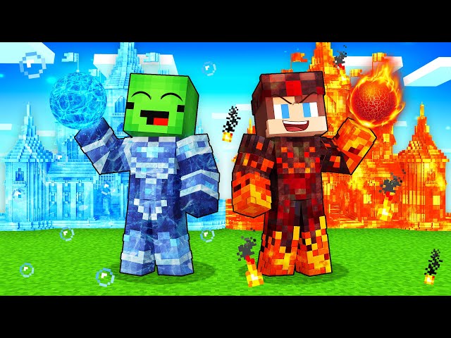 JJ and Mikey: ICE vs FIRE Kingdom Elemental Battle in Minecraft - Maizen