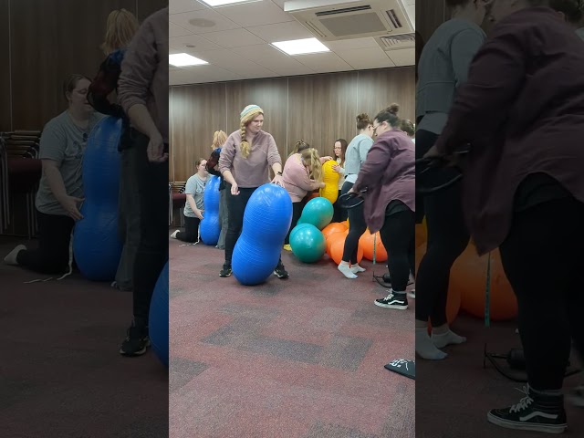 Lovely midwives and student midwives inflating the peanut balls ready for Peanut Ball training day